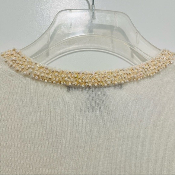 Scott Taylor Ivory V-Neck Sweater Women's Sz. Medium Pearl/Sequin Collar Soft - Picture 10 of 11